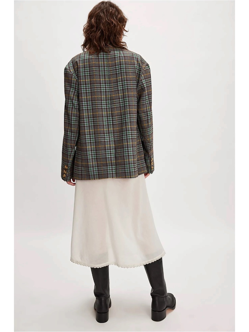 Free People Preppy Dark Academia Dean Double Breasted Blazer Oliver Plaid Small - Picture 12 of 16